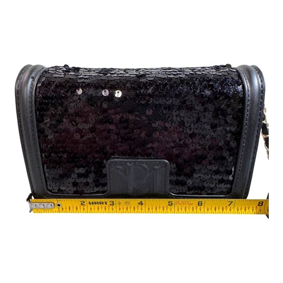 Badgley Mischka Vegan Leather Black Sequin Crossbody Bag Chain Strap Glam NWT - Picture 5 of 14